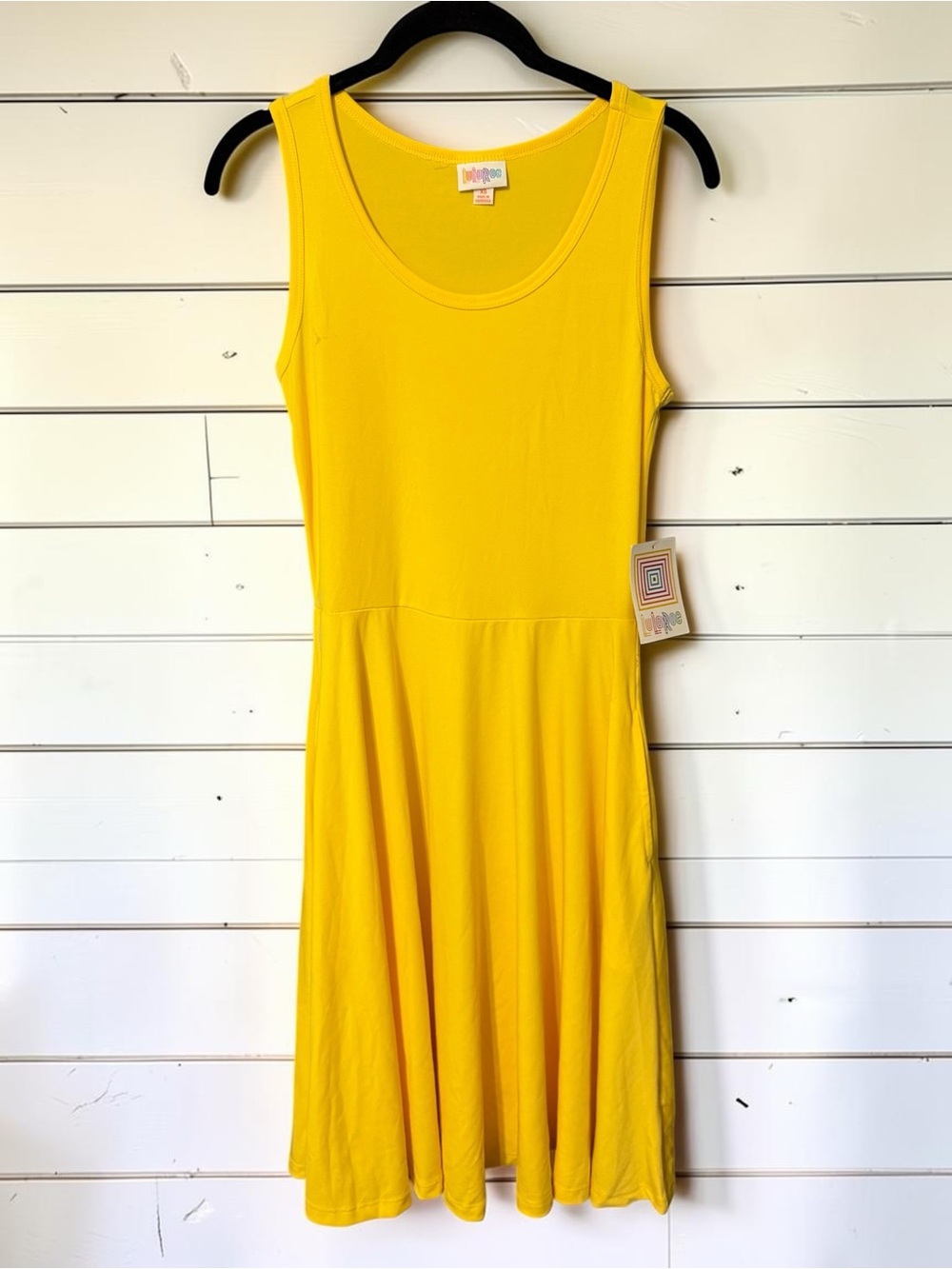 LuLaRoe Nicki A-Line Tank Dress XS NWT Sunshine Yellow Pockets Game Day